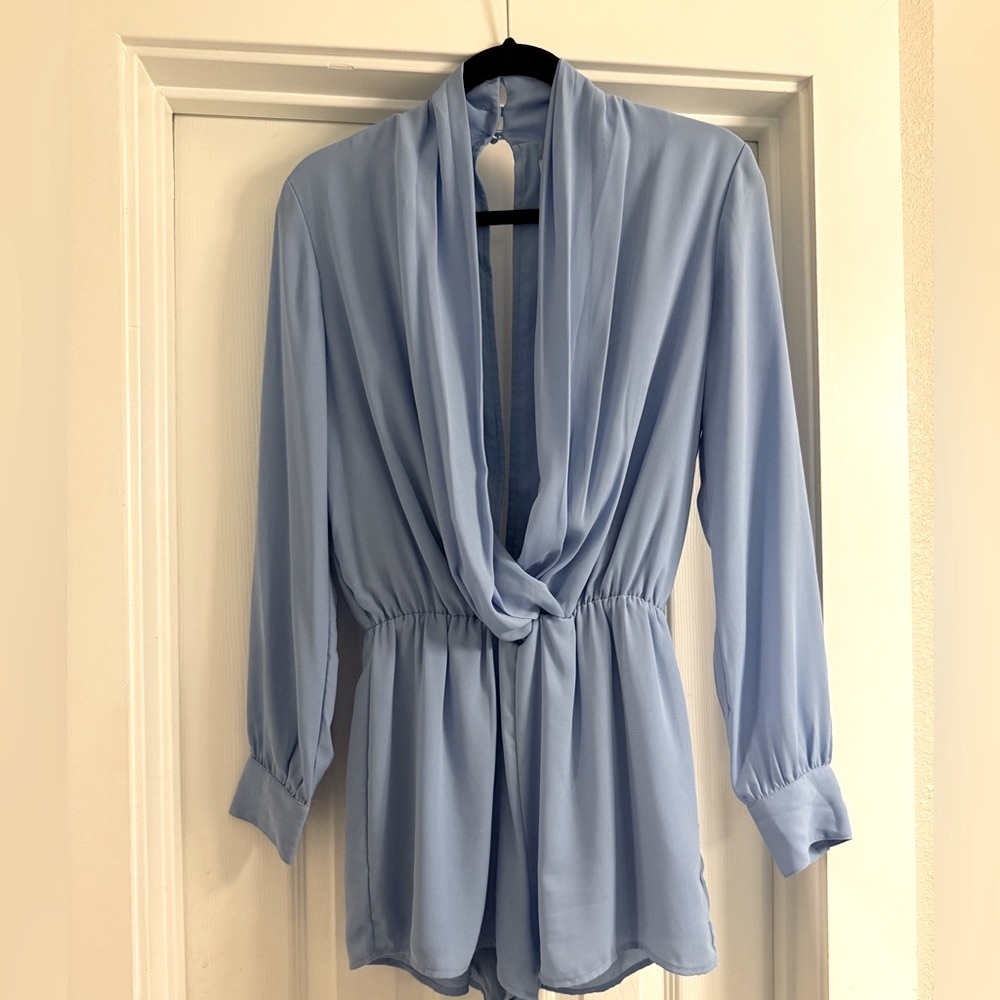 Superdown Light Blue Draped Blouse - image 3
